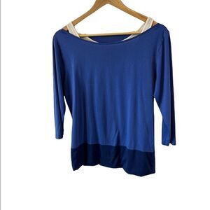 JOE FRESH Colour Blocked Blue & Black 3/4 Sleeve Tank Insert Top L